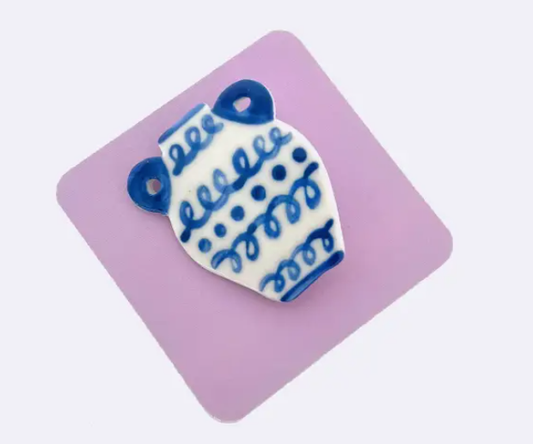 Brooch, Ceramic: Blue Urn