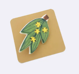 Brooch, Ceramic: Wattle