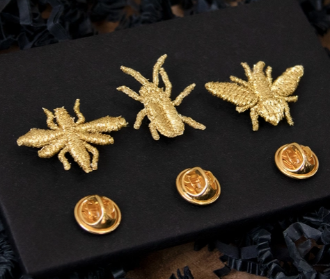 Brooch: 3 Little Bugs Embroidered - Golden