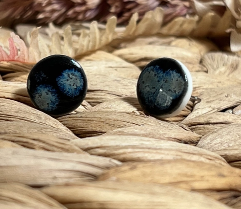 Earrings: Ceramic Stud - Black with Spots