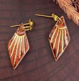 Earrings: Mika Porcelain - Dark Red/Gold